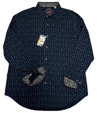 Robert Graham Mens XL Amhurst Navy Button Up Long Sleeve Shirt Flip Cuff NWT