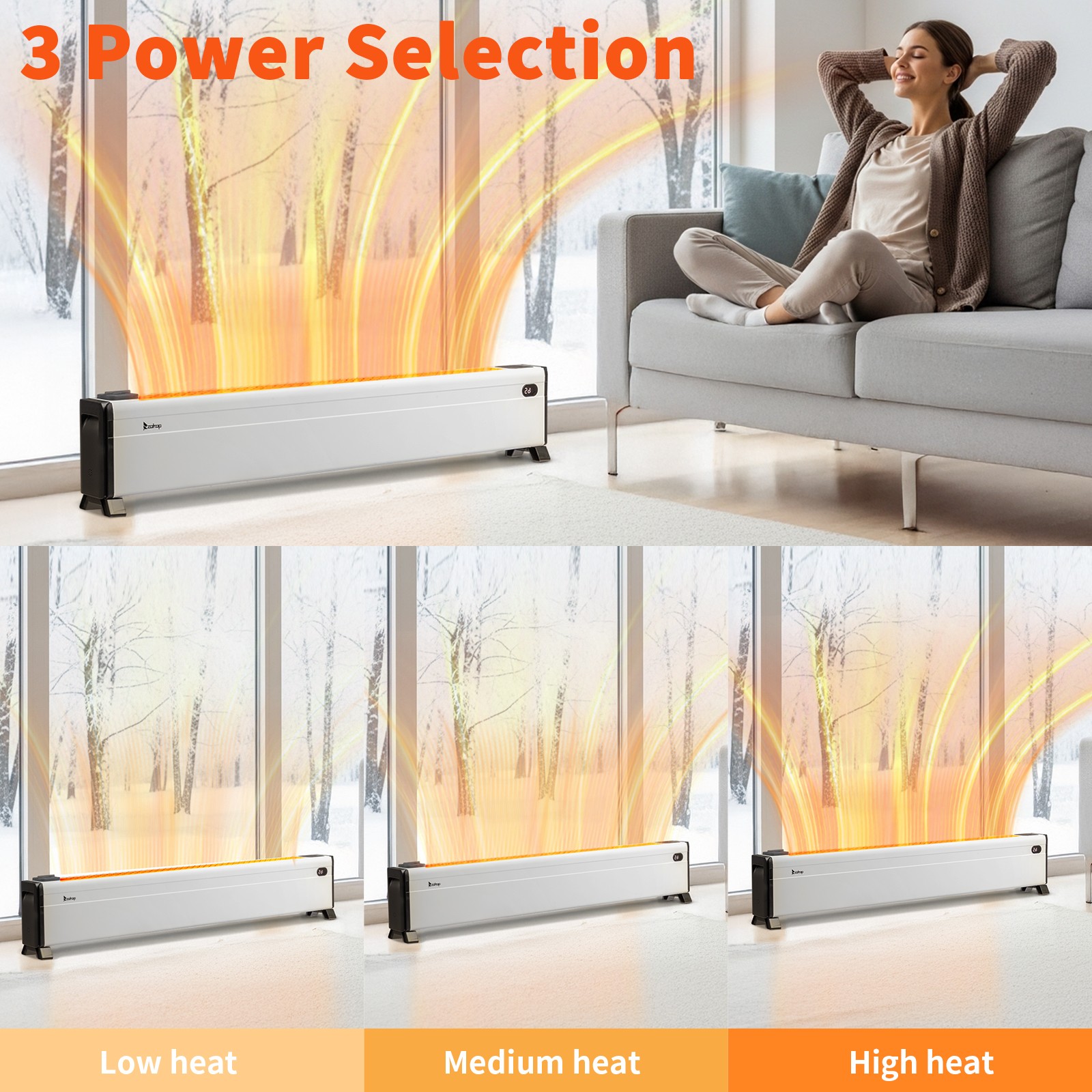 48'' Electric Baseboard Heater with Remote & Timer,1500W Convection Space Heater