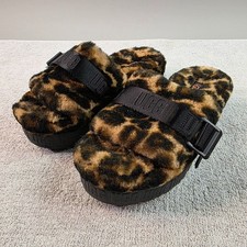 UGG Fluffita Slides Womens 7 Leopard Print Brown Black Platform Slipper 1122556