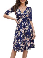 oxiuly Women's Vintage Criss-Cross Necklines Half Sleeve Floral Casual Work P...