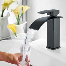 Waterfall Bathroom Mono Sink Mixer Taps Single Lever Basin Mixer Tap Matte Black