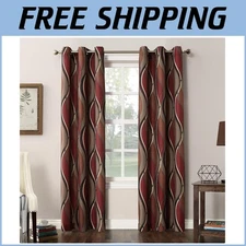 Paprika Red Grommet Curtain Pair - Semi-Sheer Ogee Design for All Rooms