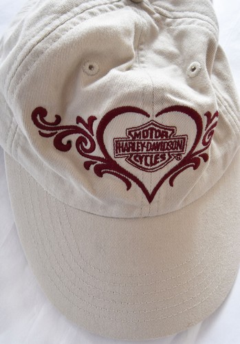 NEW tags -  HARLEY DAVIDSON Scrunchie Hat Cap Beige Tan Womens LOVE HEARTS LOGO