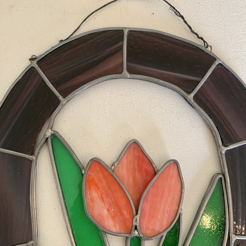 Stained Glass Tulip Suncatcher Handcrafted 12" x 10.5" Vintage Wall Hanging Art - Picture 5 of 15
