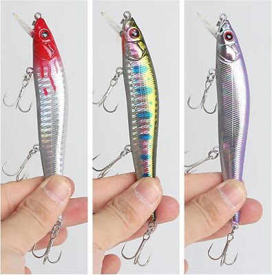 3PCS Fishing Lures Minnow baits Crankbaits Jerkbait Lot Hooks
