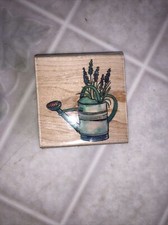 STAMPABILITIES rubber stamp Watering Can Flowers wood mounted G1120