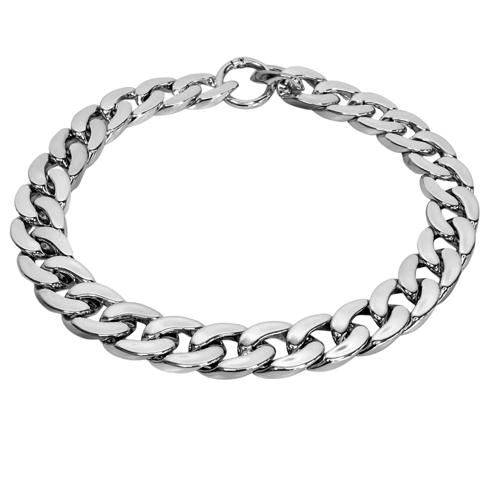 Argento Collana Catena 48cm Girocollo In Acrilico Maglia Larga 2cm Uomo Donna - Immagine 2 di 2