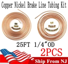 2X Copper Nickel Brake Line Tubing Kit 1/4'' OD 25 Ft Coil Roll With 32 Fittings