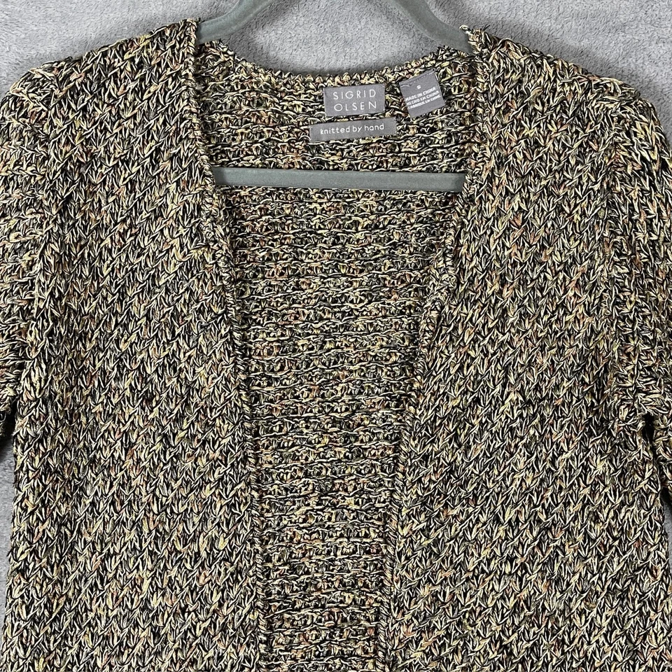 Cárdigan Suéter Sigrid Olsen Mujer Pequeño Beige Metálico Lino Seda Tejido a Mano Foto 2 de 4
