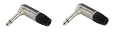 2 Neutrik Rean NYS207 1/4 2 Pole 6.35 mm Mono Plug Right Angle TS NickelSilver