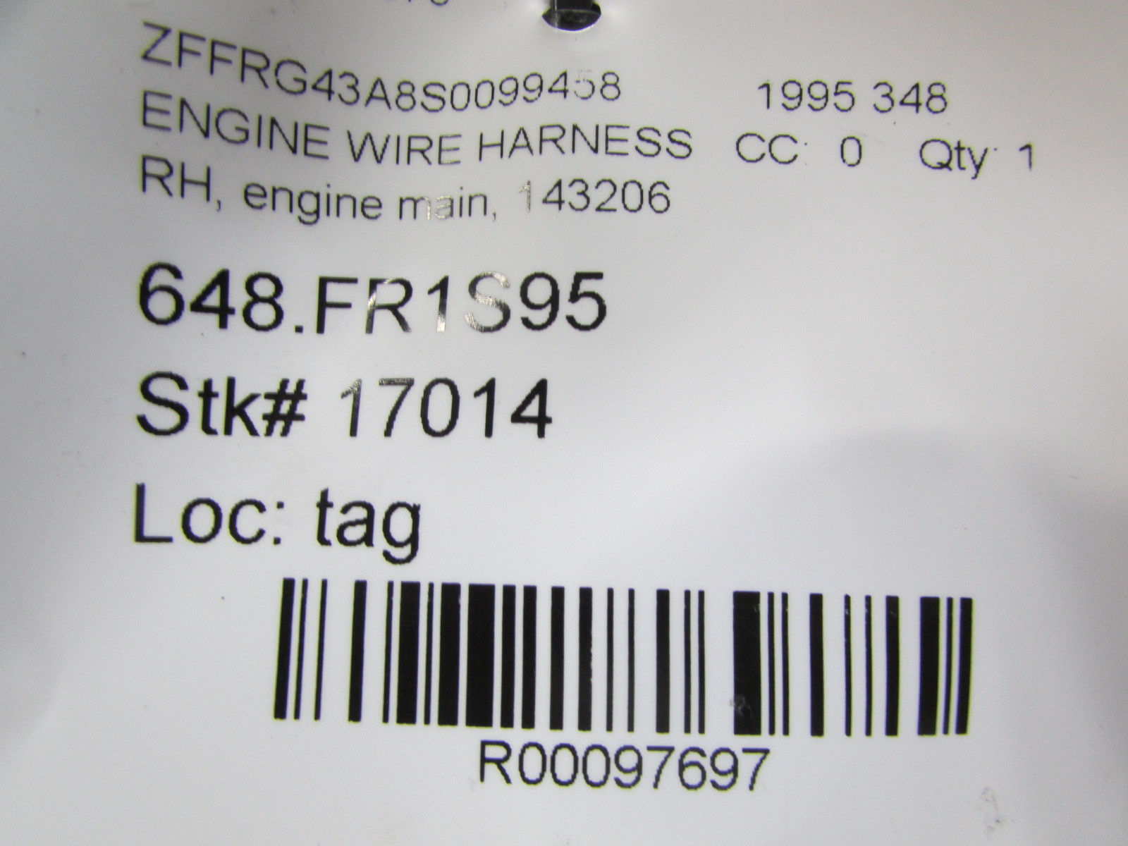 Ferrari 348, RH, Right Main Engine Wire Harness, Used, P/N 143206