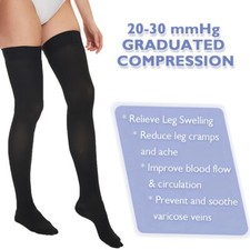 Compression Socks 20-30mmHg Thigh High Support Close Toe Stockings Pain Relief