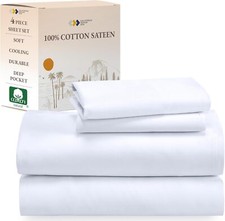 Juego De Sabanas Blanca Queen Size 100 Cotton Algodon 4 Set Para Cama Completo