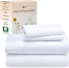 Juego De Sabanas Blanca Queen Size 100% Cotton Algodon 4 Set Para Cama Completo