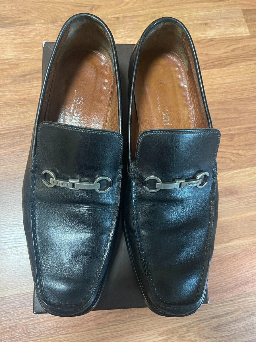 A. Testoni Made in Italy black pebble soft leather loafer in black. Sz 10 A Testoni Mens Luxury Leather Penny Loafers Made in Italy  main image 4