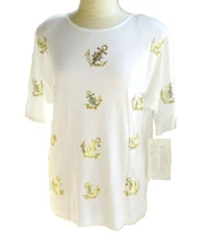 Vintage Top Hand Painted Sail Yacht Boat Ahoy Mate ANCHORS M 80’s Laura Rogers