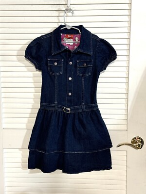 Hello Kitty Blue Denim Jean Dress Girls 6x Flaws Hole In Slip Missing Rhinestone