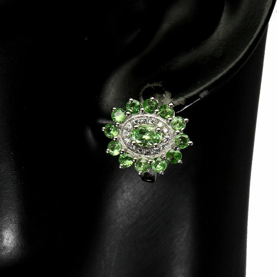 Shola 正品天然绿色 Tsavorite 石榴石耳环纯银 E255 — 第 3/3 张图片