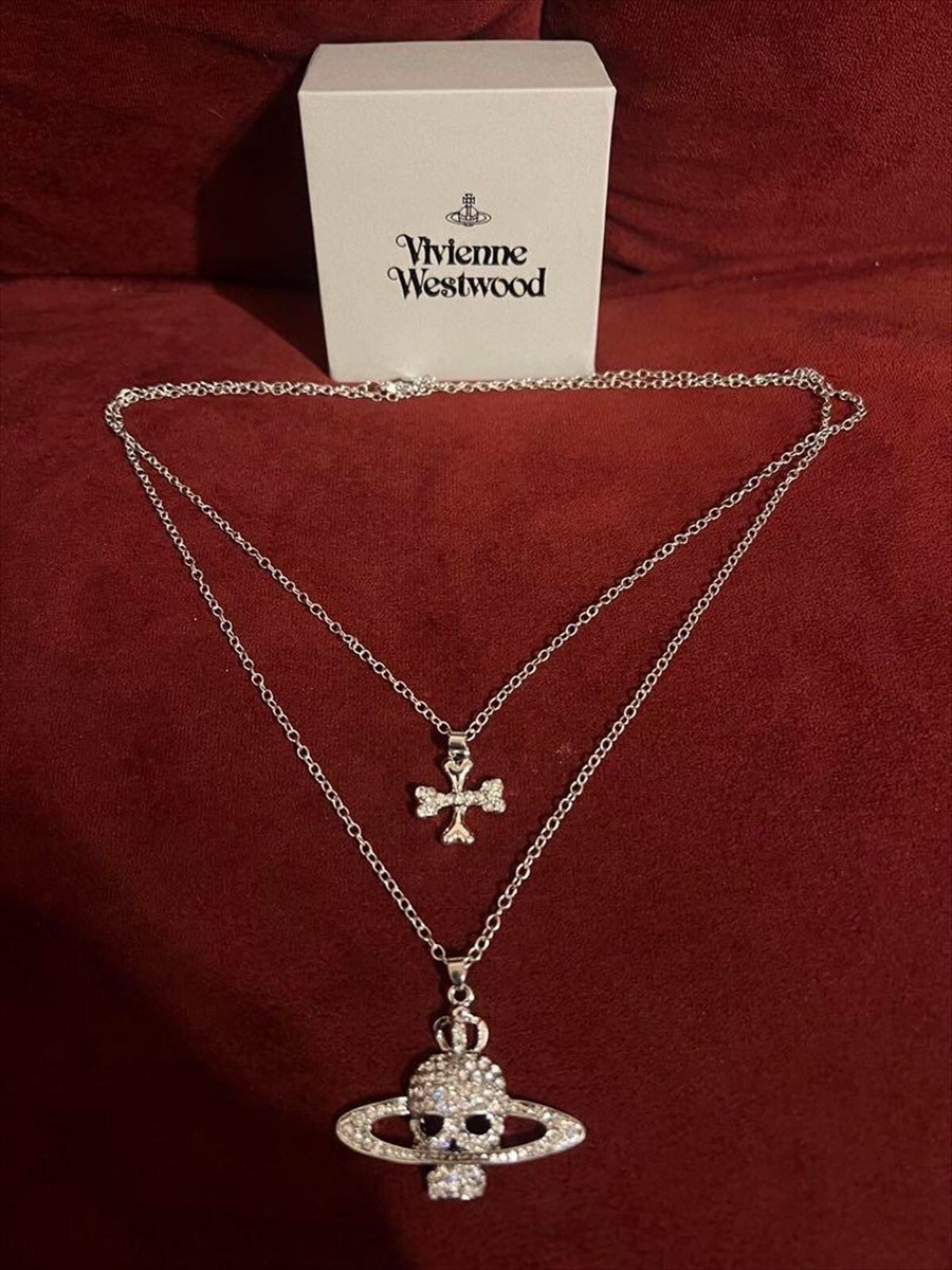Vivienne Westwood Necklace Double Chain Skull Orb Silver Vivienne Westwood Necklace Double Chain Skull Orb Silver