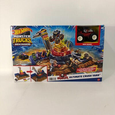 Hot Wheels Monster Trucks Arena Smashers Bone Shaker Ultimate Crush Yard - New