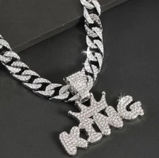 Mens Hip Hop Iced CZ Silver Plated King Crown Pendant + 14mm 20" Cuban Chain