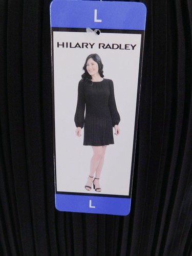 Hilary Radley Women's Large Dress Long Puff Sleeves Black Pleated Stretch - Picture 3 of 3