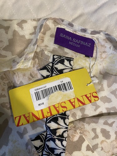 NWT Sana Safinaz Pakistani Linen Kurtee Womens M Cream Tan Geometric Pattern - Picture 7 of 10