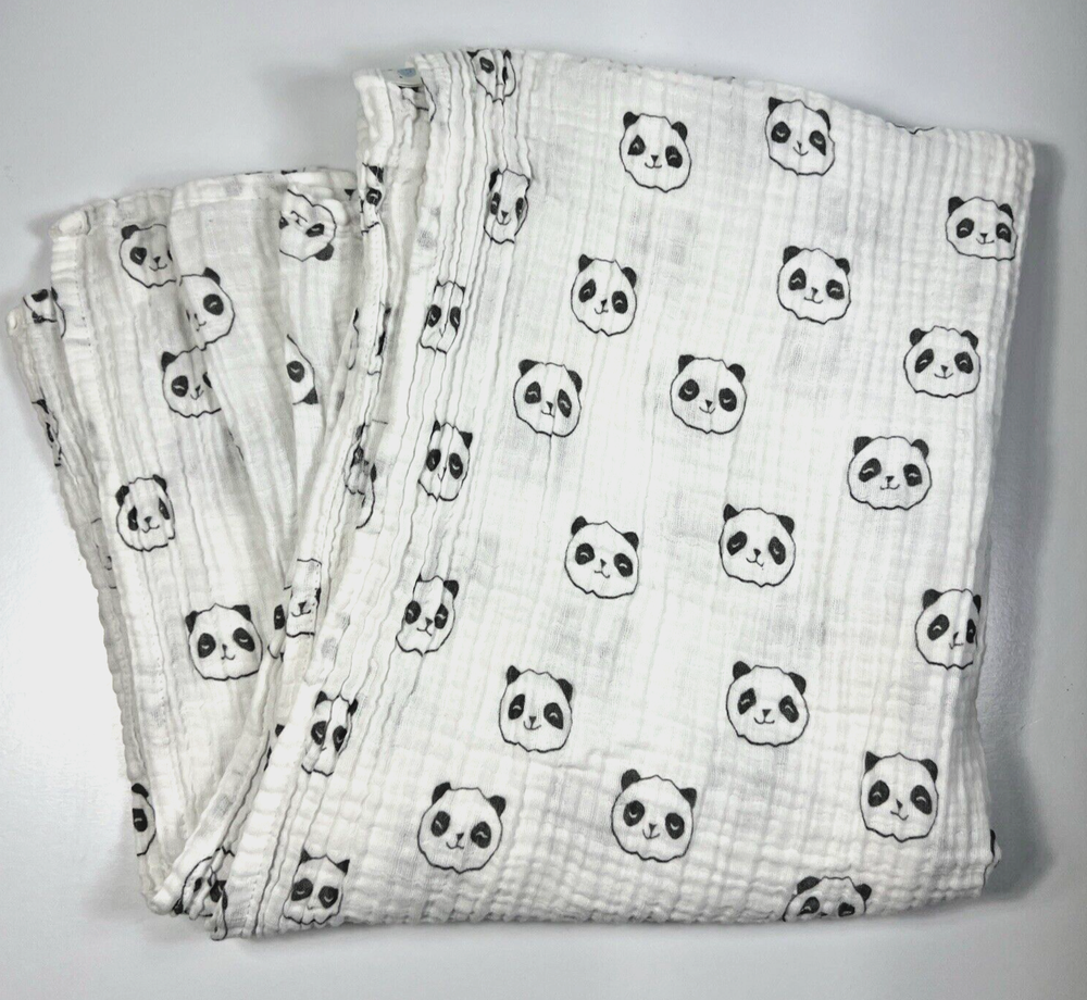 Cloud Island Soft Black White Panda Bear Muslin Swaddle Blanket for Babies