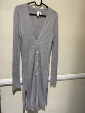 Anthropologie Meadow Rue Cali Gray Ribbed Cardigan Duster Button Front - Sz M