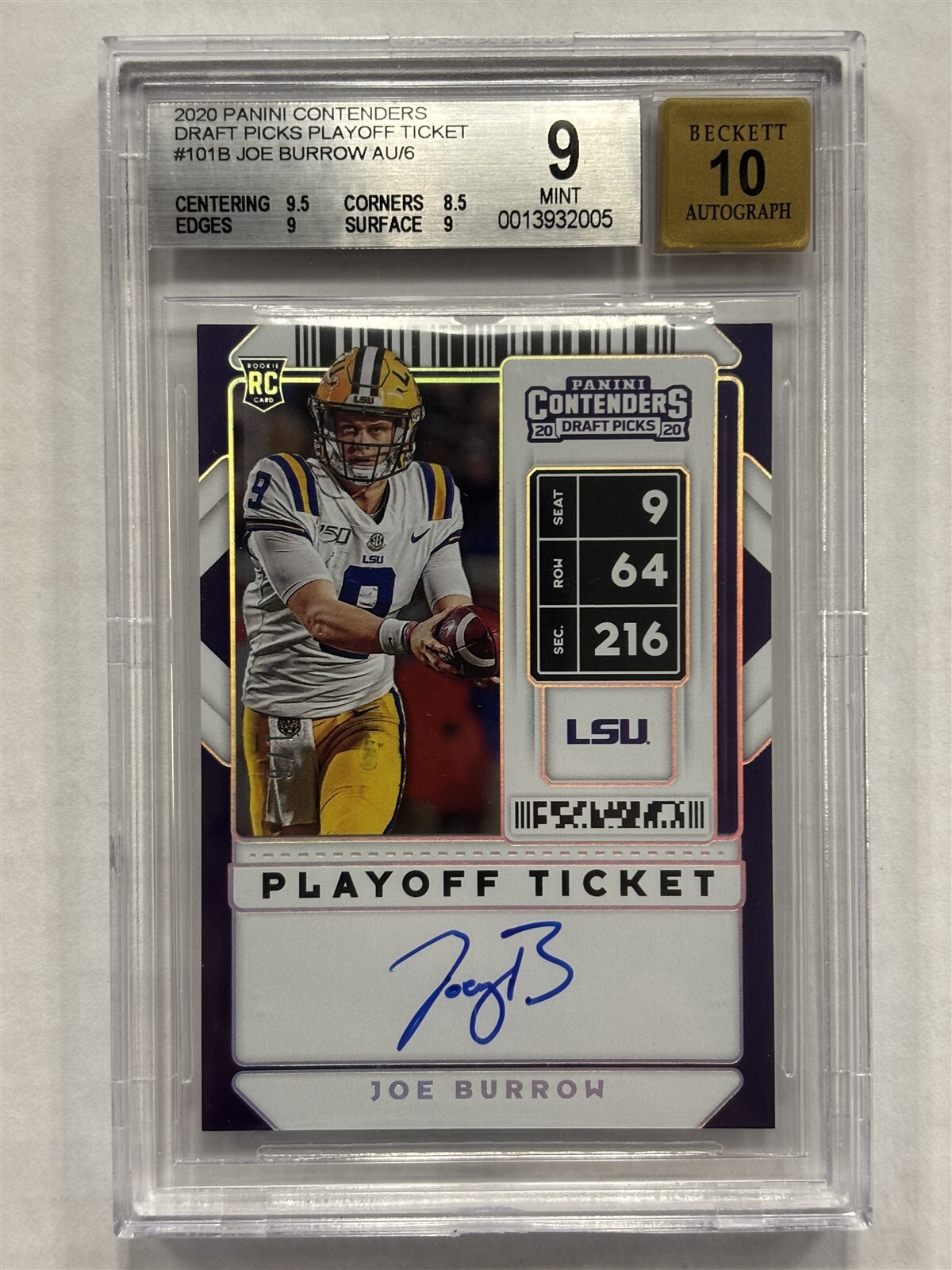 2020 CONTENDERS JOE BURROW RC ROOKIE AUTOGRAPH #1/6 SSP BGS 9 MINT BENGALS RARE