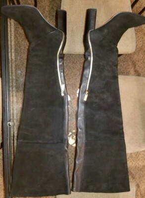 STUART WEITZMAN SUEDE THIGH BOOTS  10M HARDY 90 BLACK /BEIGE LEATHER LINED NWOB