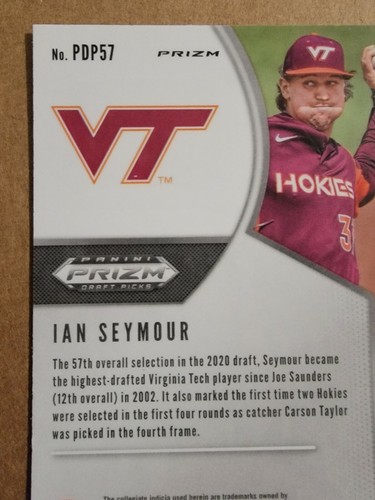 Ian Seymour 2020 Panini Prizm Draft Picks Blue Wave Baseball Card PDP57 - Picture 7 of 10
