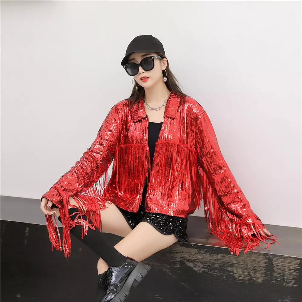 Topshop sequin shop fringe jacket