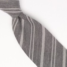 John G Hardy Mens Wool Silk Necktie Medium Light Gray Stripe Weave Woven Tie