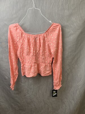 Girls Pink/coral Crop Top With Cream Dot Pattern XL-14 (J11)