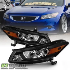 For 2008-2012 Honda Accord  2-Door Coupe Black Headlights Headlamps Left+Right