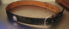1970-80s Mens Black Western Leather Belt Size Up To 40 w Coins