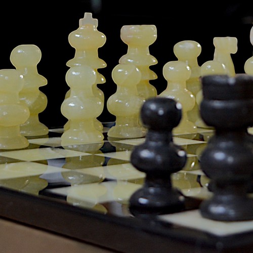 Chessboard IN Marble Black Onyx & White With Set Chess Marble Chessboard 35cm - Picture 6 of 8