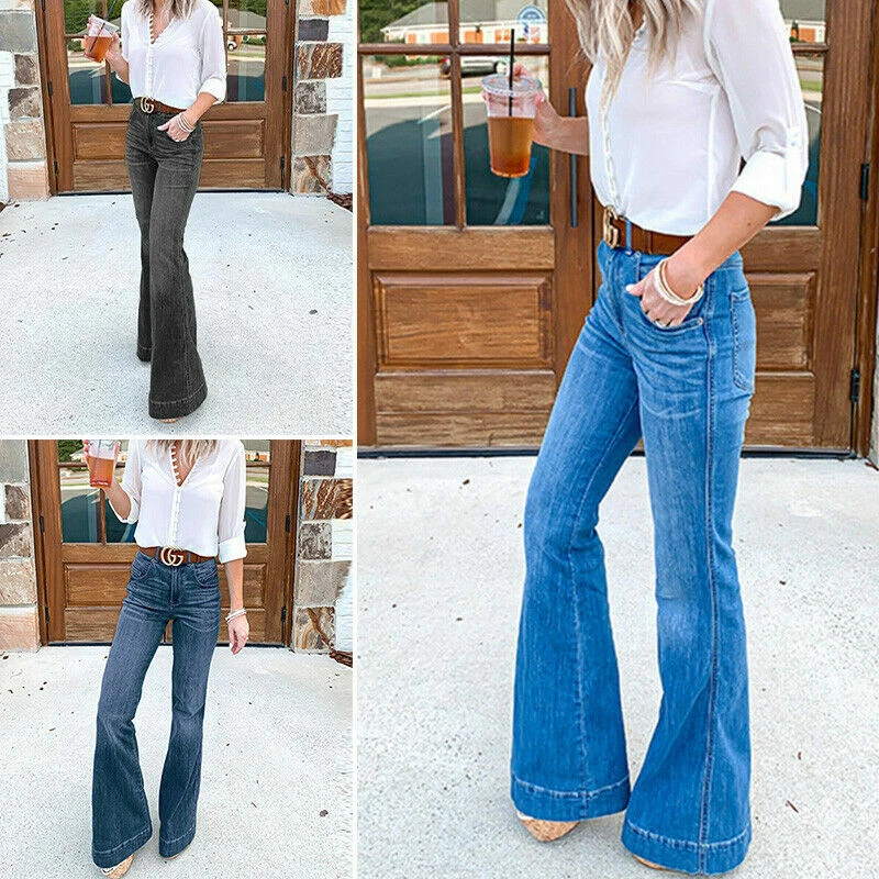 Denim wide leg high rise shop pants