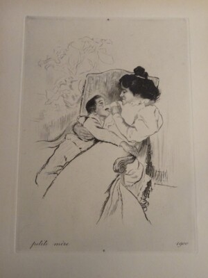 Louis LEGRAND (1863-1951) GRAVUR FRAU KIND KLEINE MUTTER IMPRESSIONISMUS 1900