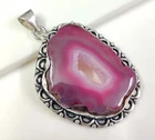 Natural Pink Agate Druzy Pendant Gemstone Jewelry