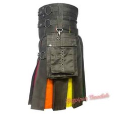 Rainbow Olive Green Cotton Men's Hybrid Kilt with Scottish Nylon Straps Utility