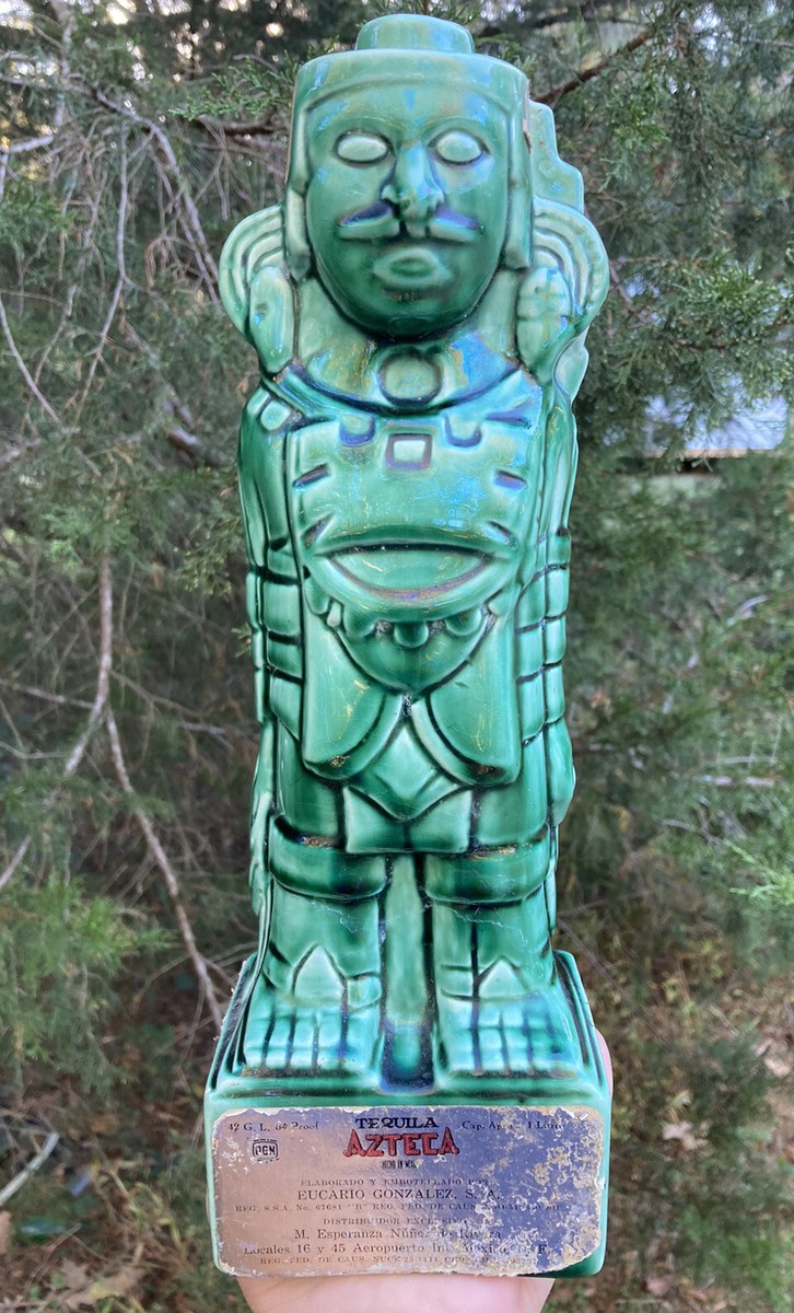 Vintage TEQUILA AZTECA Mexico Tiki style bar decanter bottle EMPTY