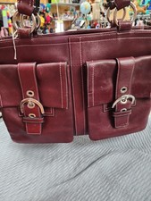 Coach Burgundy Shoulder Bag Buckle Accents Silver Hardware Double Handles