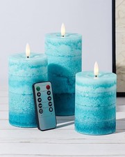 Flameless Candles with Remote and Timer, Real Wax Made LED Pillar Gradient Teal