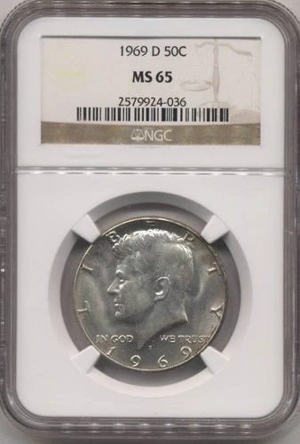 1969-D Silver Kennedy Half Dollar NGC MS65