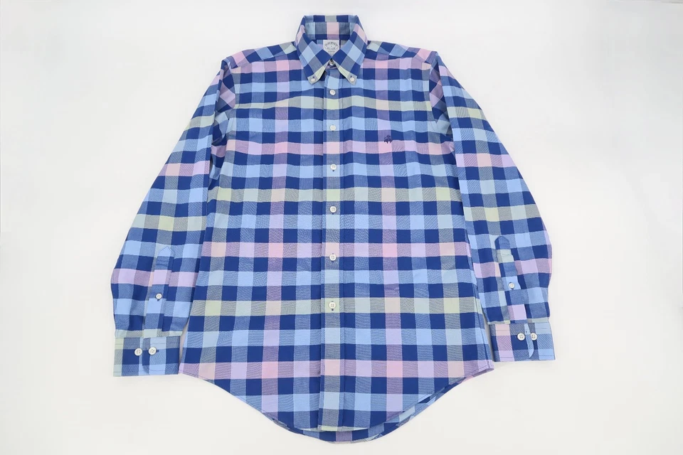 Рубашка на пуговицах мужская Brooks Brothers Regent Fit маленькая синяя многоцветная чеки - Изображение 2 из 4