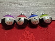 Set Of 4 Penguin Glass Christmas Tree Ornaments Rauch