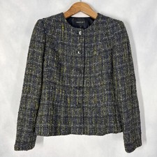 Lafayette 148 Virgin Wool Navy  Yellow Tweed Blazer Jacket Women's Size 14