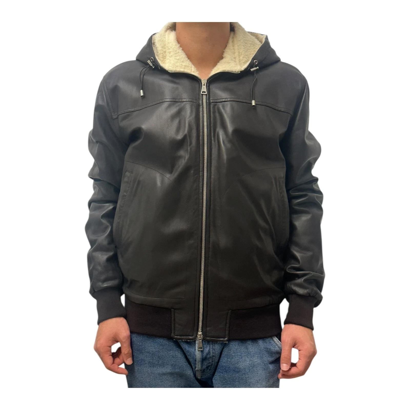 G. Inglese Italian Leather Jacket - Handmade Bomber - Dark Blue - Size 50 image 2